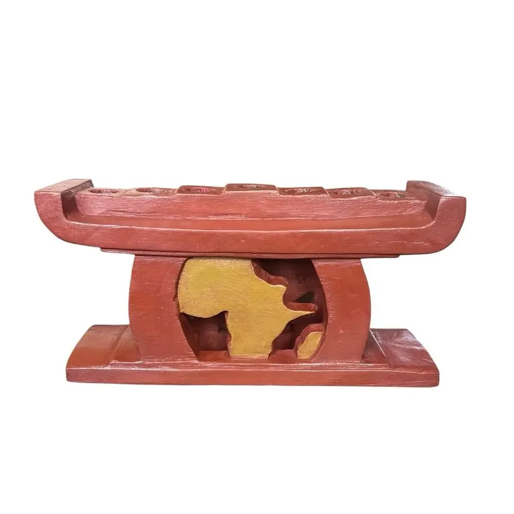 Kwanzaa Kinara Solid Wood Handmade Handcrafted in Ghana Brown Africa US Carving - Picture 2 of 8